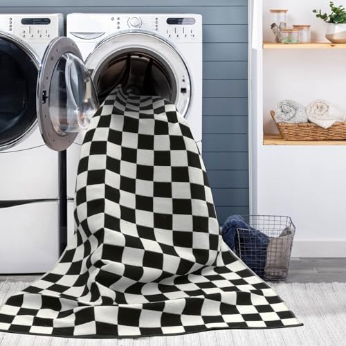 LEEVAN Black and White Checkered Outdoor Area Rug 5x7 ft Machine Washable Checkerboard Indoor Rug Extra Large Patio Rugs Woven Cotton Plaid Floor Carpet for Living Room/Balcony/Backyard - Image 4