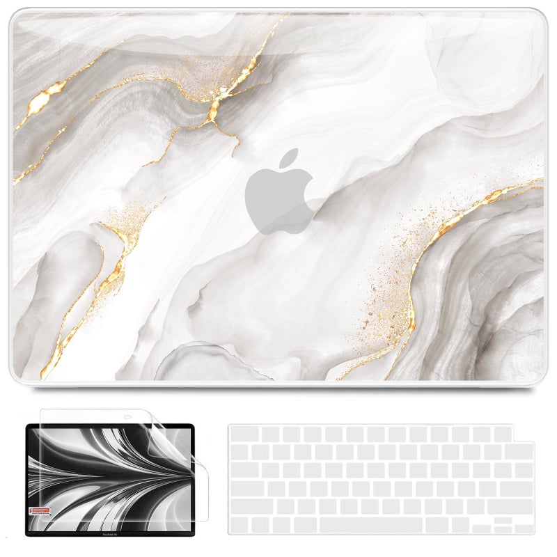 B BELK Compatible with MacBook Air 13 inch Case 2026 2025 2024 2023 2022 M4 M3 M2 A3240 A3113 A2681, Plastic Hard Shell+ Keyboard Cover +Screen Protector for MacBook Air 13.6 inch Case, White Marble - Image 1