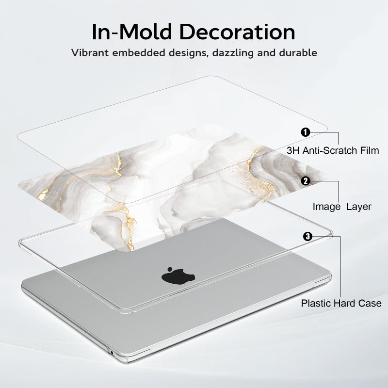 B BELK Compatible with MacBook Air 13 inch Case 2026 2025 2024 2023 2022 M4 M3 M2 A3240 A3113 A2681, Plastic Hard Shell+ Keyboard Cover +Screen Protector for MacBook Air 13.6 inch Case, White Marble - Image 4