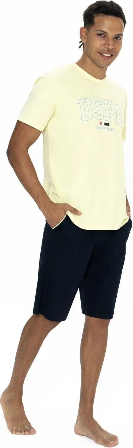 U.S. Polo Assn. 18873 Men's Short Sleeve Crew Neck Pajama Set with Shorts-Yellow