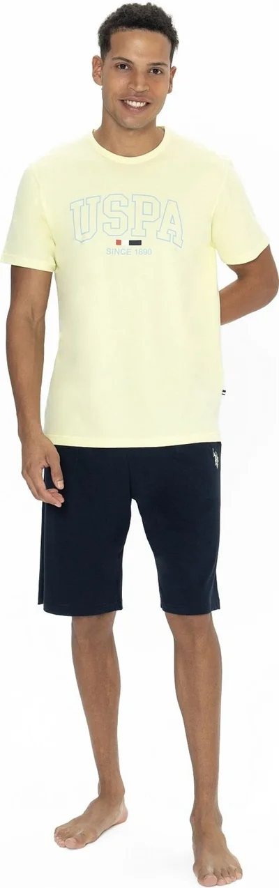U.S. Polo Assn. 18873 Men's Short Sleeve Crew Neck Pajama Set with Shorts-Yellow