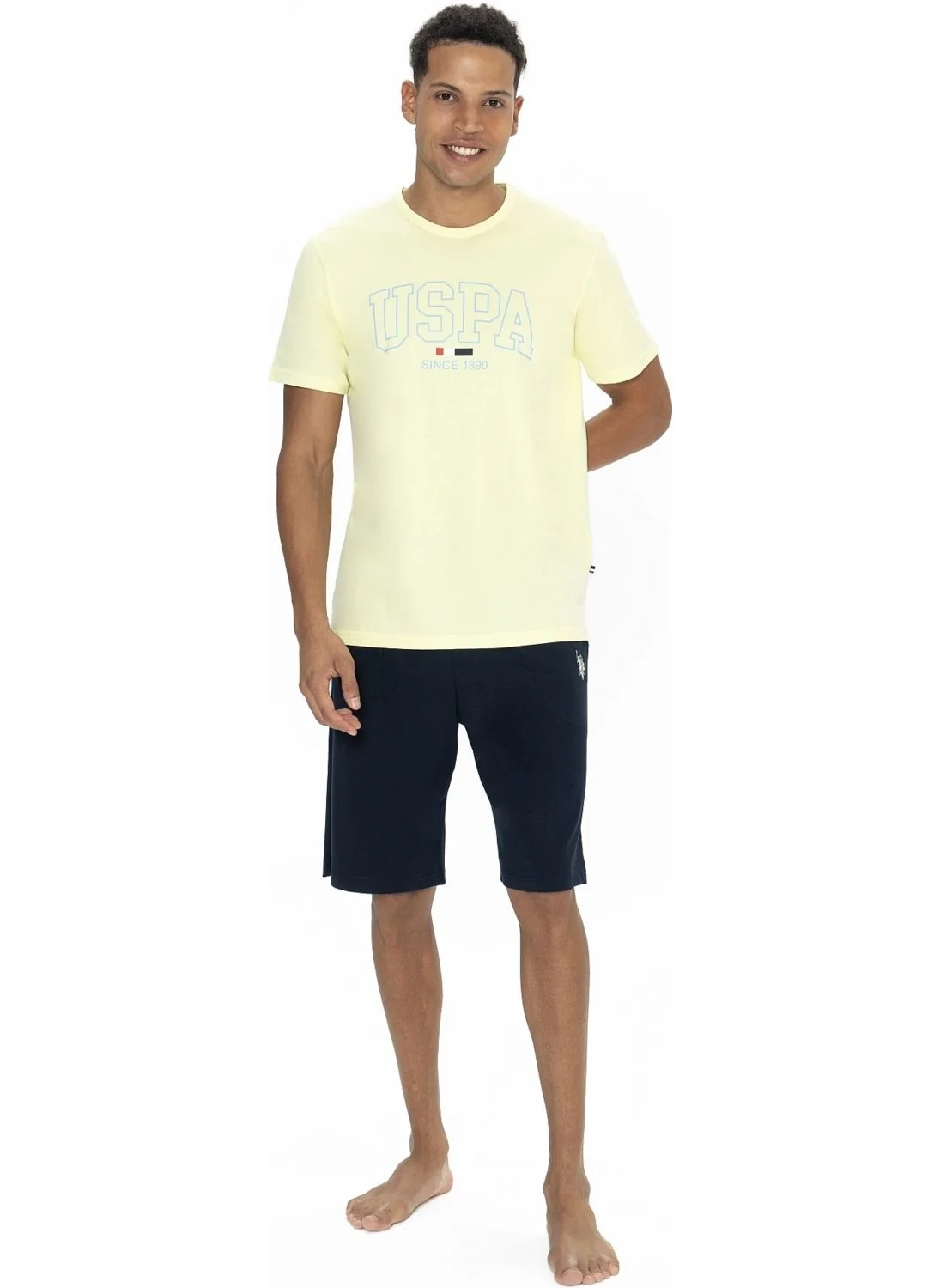 U.S. Polo Assn. 18873 Men's Short Sleeve Crew Neck Pajama Set with Shorts-Yellow