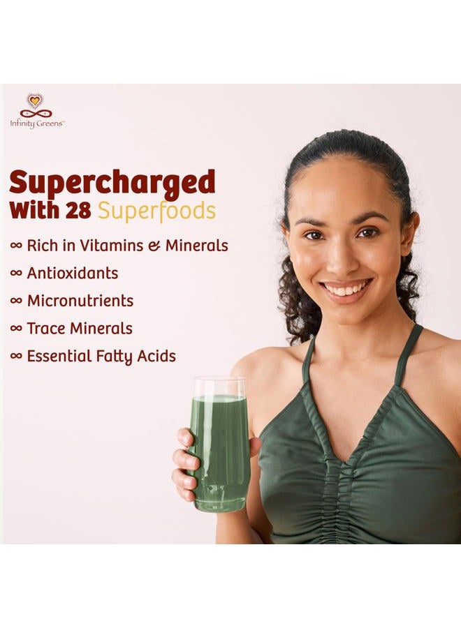 Infinity Greens Superfood Powder, Blue Green Algae Based Green Juice Powder with 28 Organic Superfoods, No Fillers or Grasses, Energy & Longevity, Low Temp Dehydrated Greens (34 Servings)  - Image 4