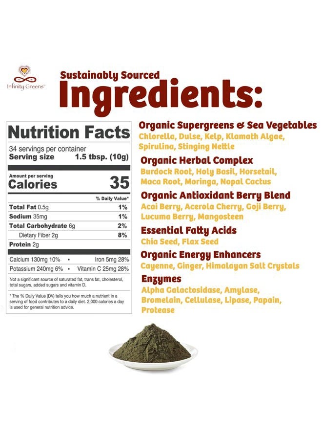 Infinity Greens Superfood Powder, Blue Green Algae Based Green Juice Powder with 28 Organic Superfoods, No Fillers or Grasses, Energy & Longevity, Low Temp Dehydrated Greens (34 Servings)  - Image 5