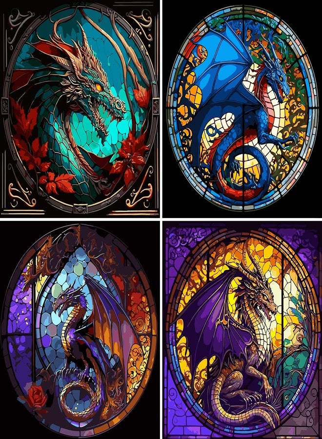 KICHANG 4 Packs Paint by Number for Adults, Animal DIY Acrylic Oil Painting Paint by Numbers Kits on Canvas, Adults Paint by Numbers Kits Drawing Paintwork for Home Decor Gift Dragon 15.7x15.7in - Image 1