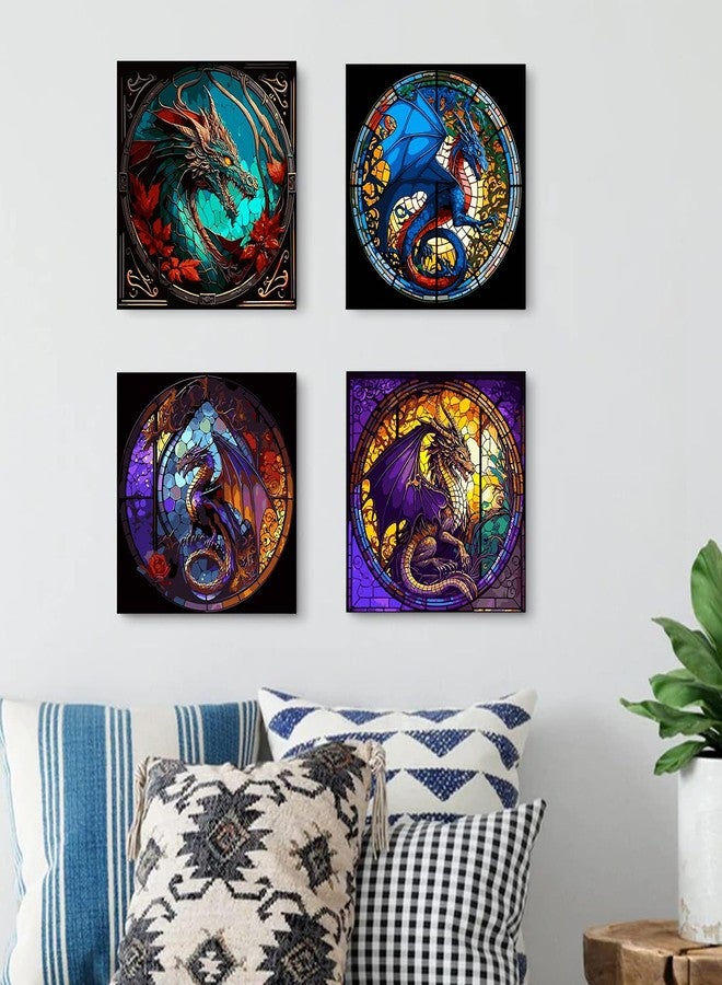 KICHANG 4 Packs Paint by Number for Adults, Animal DIY Acrylic Oil Painting Paint by Numbers Kits on Canvas, Adults Paint by Numbers Kits Drawing Paintwork for Home Decor Gift Dragon 15.7x15.7in - Image 2