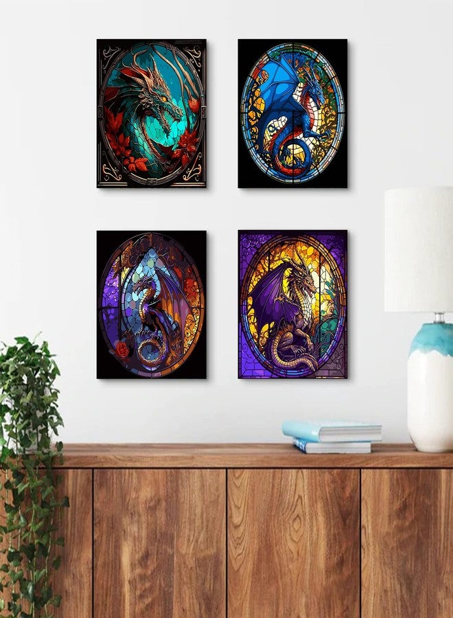 KICHANG 4 Packs Paint by Number for Adults, Animal DIY Acrylic Oil Painting Paint by Numbers Kits on Canvas, Adults Paint by Numbers Kits Drawing Paintwork for Home Decor Gift Dragon 15.7x15.7in - Image 3