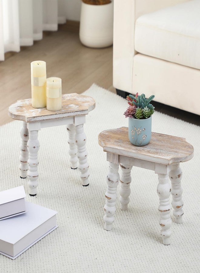 Reallnaive 2 Pack Wooden Bathroom Foot Stool Vintage Farmhouse Style Decorative Wooden Stool Stand Small Plant Stools for Adults Kitchen Bedroom Nightstand or Living Room Accent Table - Image 4