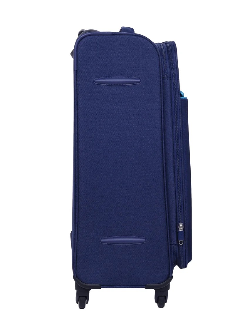 امريكان توريستر Jamaica suitcase, check-in size 69 cm / 25 inch, 4 spinner wheels, soft top, 100% polyester, navy|tsa combination lock|expandable|front pocket storage compartment|corner guard|retractable aluminum handle - 3 years international warranty