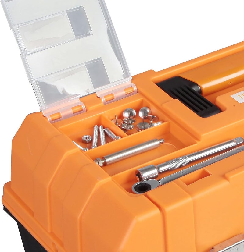 TORIN 17-Inch Plastic Tool Box,3-Tiers Multi-Function Storage Portable Toolbox Organizer, Black/Orange ATRJH-3430T - Image 5
