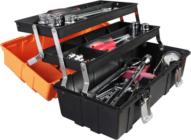 TORIN 17-Inch Plastic Tool Box,3-Tiers Multi-Function Storage Portable Toolbox Organizer, Black/Orange ATRJH-3430T - Image 4