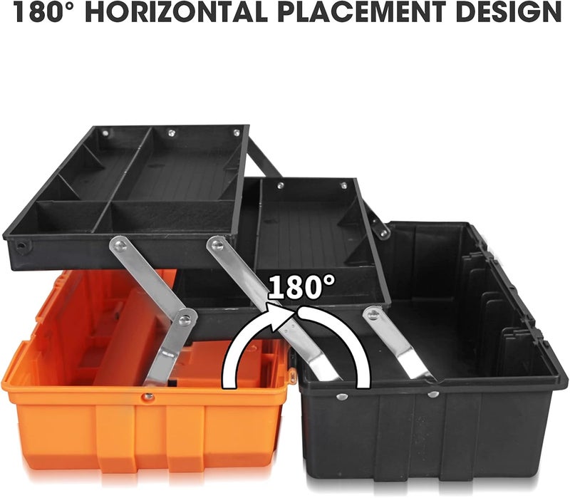 TORIN 17-Inch Plastic Tool Box,3-Tiers Multi-Function Storage Portable Toolbox Organizer, Black/Orange ATRJH-3430T - Image 2
