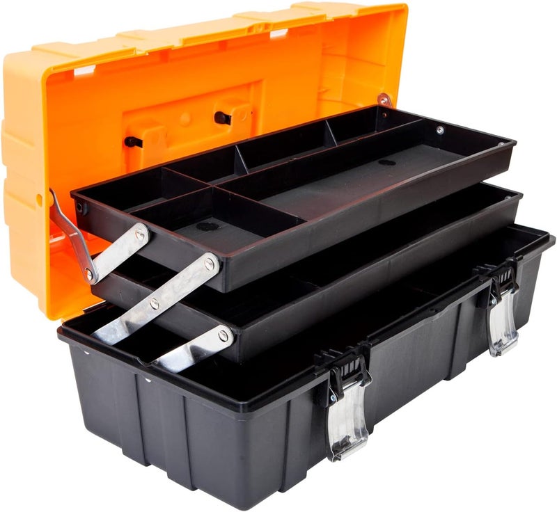 TORIN 17-Inch Plastic Tool Box,3-Tiers Multi-Function Storage Portable Toolbox Organizer, Black/Orange ATRJH-3430T - Image 1