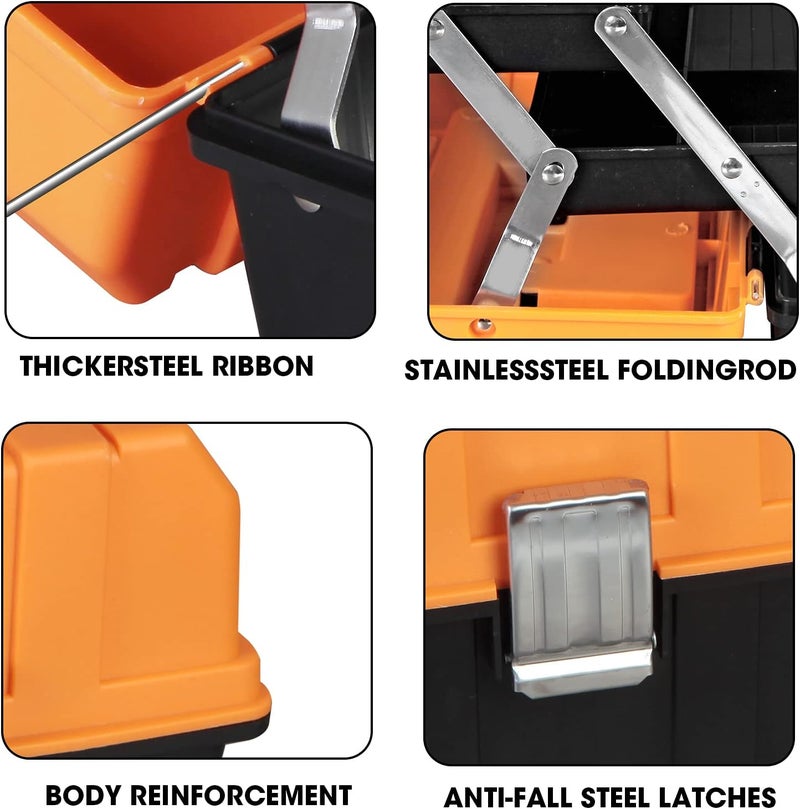 TORIN 17-Inch Plastic Tool Box,3-Tiers Multi-Function Storage Portable Toolbox Organizer, Black/Orange ATRJH-3430T - Image 3