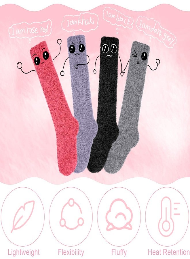 جيوجا جوارب جيوجا الطويلة الناعمة والدافئة للنساء، 4 أزواج، جوارب طويلة ناعمة ودافئة تصل إلى الركبة، جوارب شتوية طويلة مريحة (أسود، كاكي، رمادي داكن، أحمر وردي) - Image 5