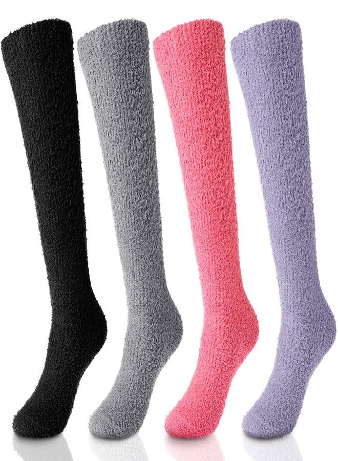 جيوجا جوارب جيوجا الطويلة الناعمة والدافئة للنساء، 4 أزواج، جوارب طويلة ناعمة ودافئة تصل إلى الركبة، جوارب شتوية طويلة مريحة (أسود، كاكي، رمادي داكن، أحمر وردي) - Image 1