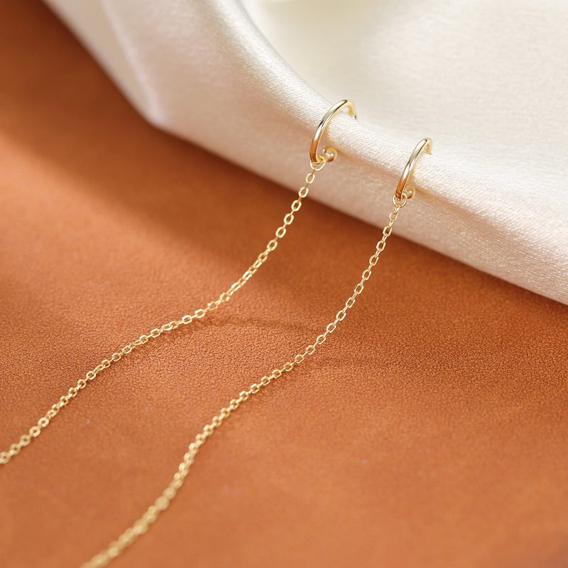 SLUYNZ 925 Sterling Silver Cuff Earrings Chain for Women Crawler Earrings Wrap Climber Earrings Cool Earrings(yellow gold) - Image 4