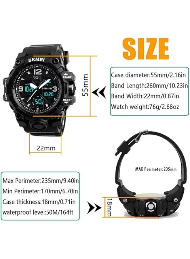 سكمي ساعة رقمية وتناظرية مقاومة للماء للرجال 1155B - 55 ملم - أسود - Image 3