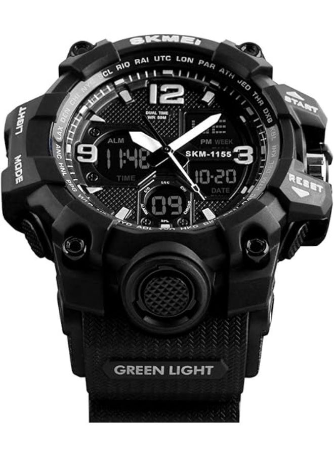 سكمي ساعة رقمية وتناظرية مقاومة للماء للرجال 1155B - 55 ملم - أسود - Image 2