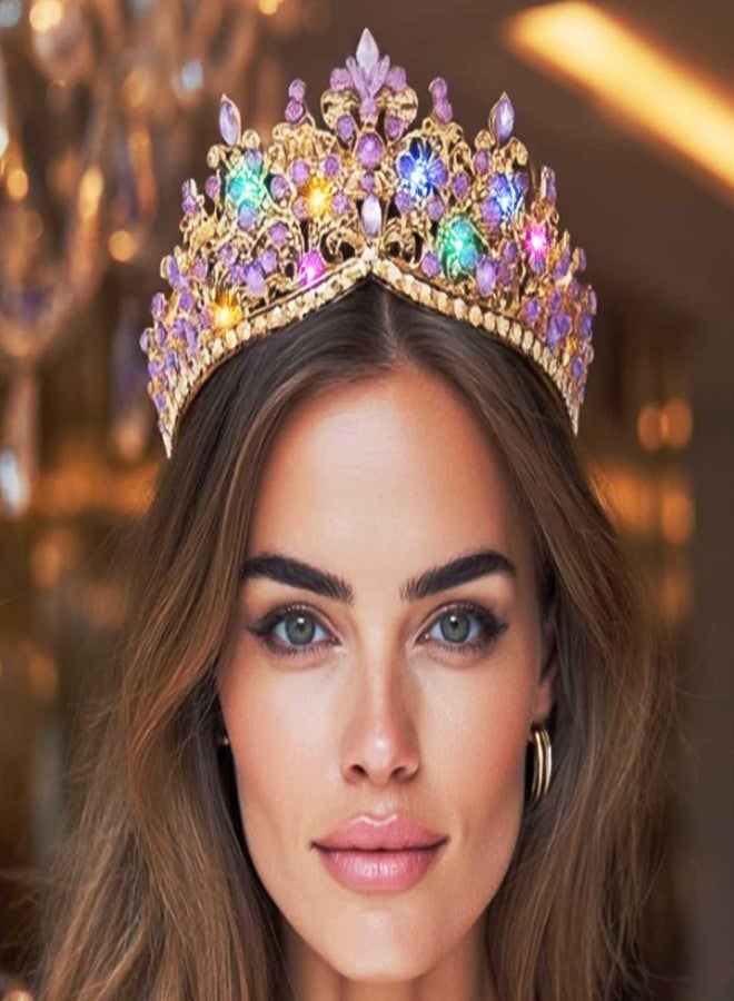 بريشو تيجان زفاف ذهبية مرصعة بأحجار الراين من بريشو، تيجان كريستالية مستوحاة من العصور الوسطى لحفلات كوينسينيرا، غطاء رأس لامع للمسابقات النسائية (بنفسجي) - Image 2