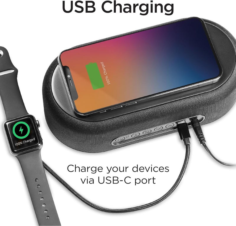 آي هوم ساعة منبه بلوتوث مع شاحن لاسلكي ومحطة شحن USB، ساعة منبه رقمية لغرف النوم أو المكتب أو السكن الجامعي (iBTW112) - Image 4