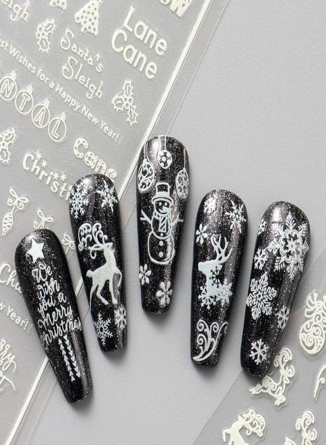 9 Sheets Christmas Glow in The Dark Nail Art Stickers Self-Adhesive Snowflake Nail Stickers Winter Holiday Snowman Santa Elk Design Xmas Snowflake Decoration Accessories (Christmas Nail Stickers) - Image 4