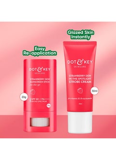 Dot & Key Strawberry Dewy Sunscreen Stick & Strobe Cream Skin Combo (2 Items In The Set)  - Image 2
