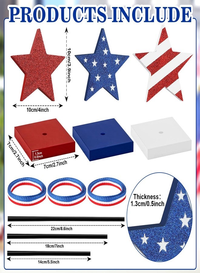 Hedeey 4th of July Tiered Tray Decor Wooden Star Set, 3 Pcs Memorial Day Table Decorations, Rustic Patriotic Tabletop Home Decor, Red White and Blue Decorations for Home (Shiny) - Image 4