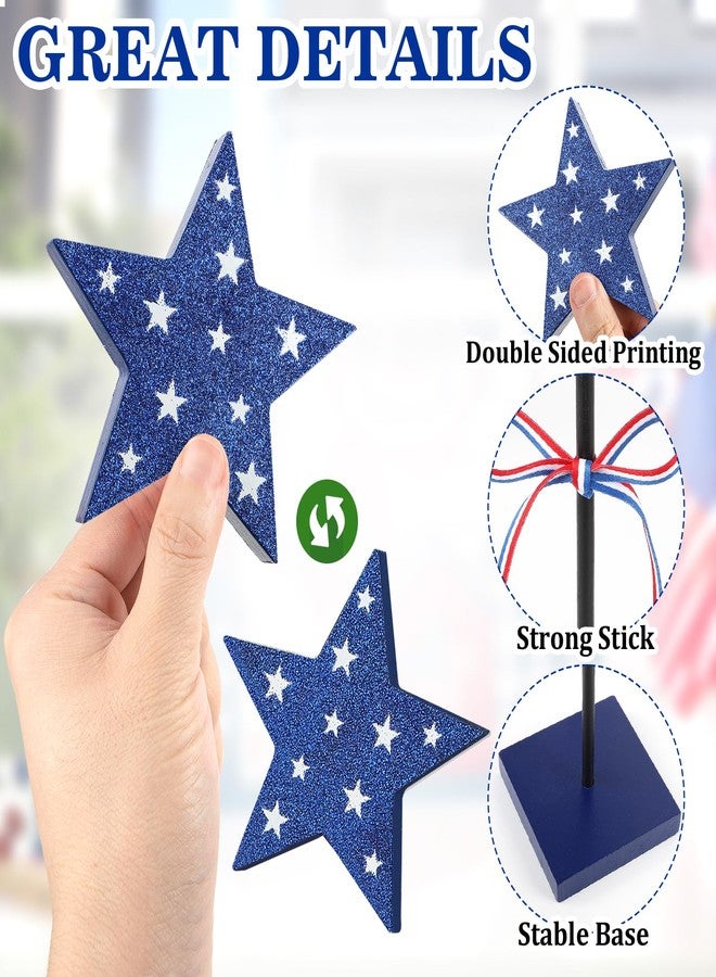 Hedeey 4th of July Tiered Tray Decor Wooden Star Set, 3 Pcs Memorial Day Table Decorations, Rustic Patriotic Tabletop Home Decor, Red White and Blue Decorations for Home (Shiny) - Image 5