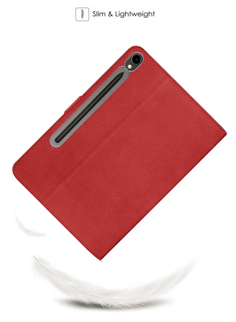Wtech PU Leather Magnetic Closure Flip Case Cover For Samsung Galaxy Tab S9 5G 2023 / Tab S9 FE 2023 (11 Inch) X710 X716B / Tab S10 FE 2025 / Samsung Galaxy Tab S11 2025 - Red - Image 2