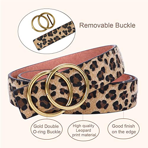 SUOSDEY Women's Leopard Print Leather Belt for Jeans Dresses Fashion Waist Belt with Gold Double Ring Buckle - Image 4