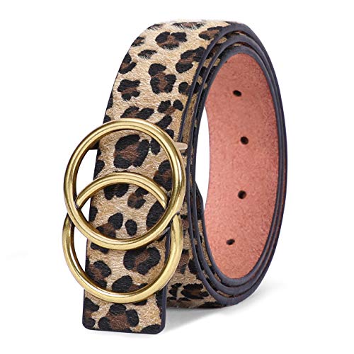 SUOSDEY Women's Leopard Print Leather Belt for Jeans Dresses Fashion Waist Belt with Gold Double Ring Buckle - Image 5