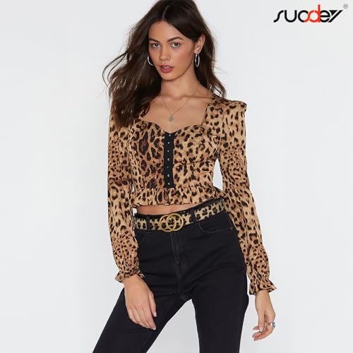 SUOSDEY Women's Leopard Print Leather Belt for Jeans Dresses Fashion Waist Belt with Gold Double Ring Buckle - Image 2