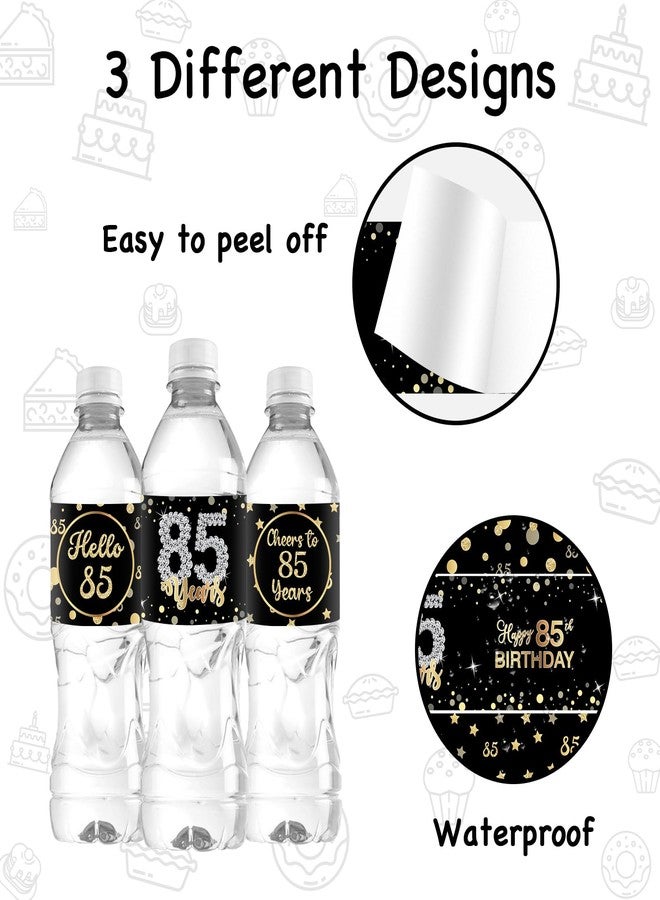 WIDEIDEAL 33Pcs Happy 85th Birthday Water Bottle Labels Cheers to 85 Years Stickers for 85th Birthday Anniversary Party Decorations Labels Sign Black - Image 3