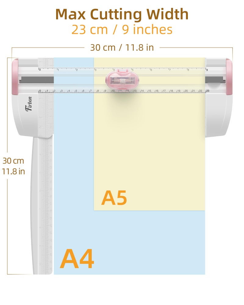 Firbon 3-in-1 Paper Cutter, 9" Compact A5 Paper Trimmer with Straight Cut, Scoring & Perforating Blades for Cardstock, Scrapbooking, Crafting, Labels & Home Office (Pink) - Image 3