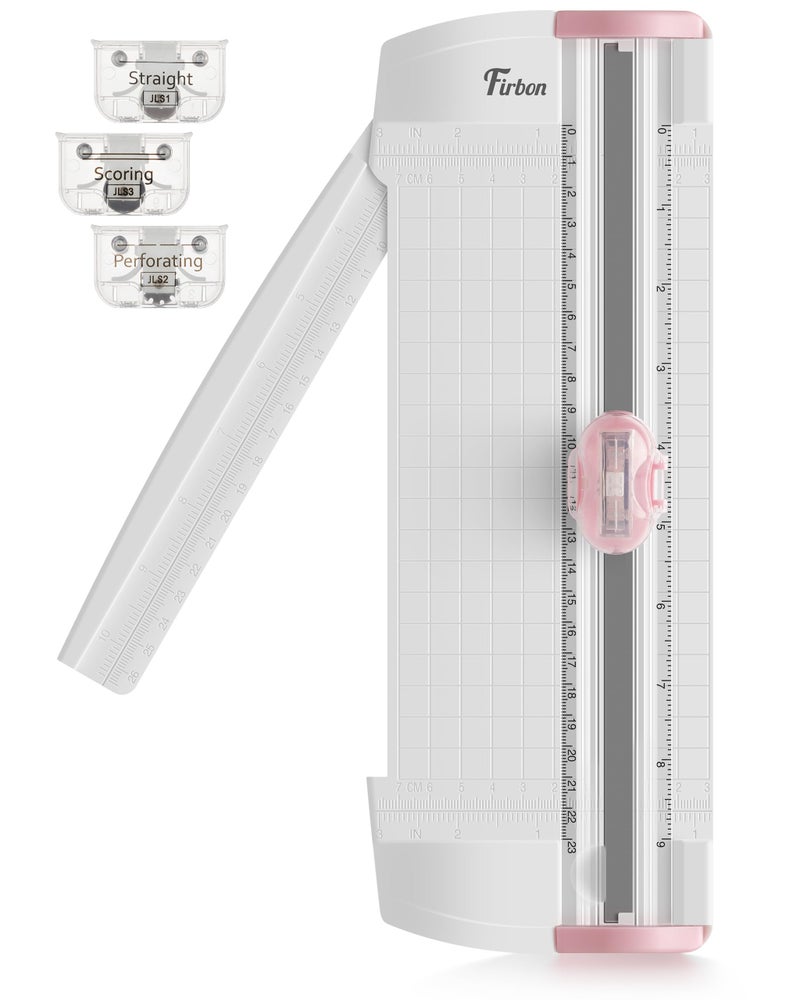 Firbon 3-in-1 Paper Cutter, 9" Compact A5 Paper Trimmer with Straight Cut, Scoring & Perforating Blades for Cardstock, Scrapbooking, Crafting, Labels & Home Office (Pink) - Image 1