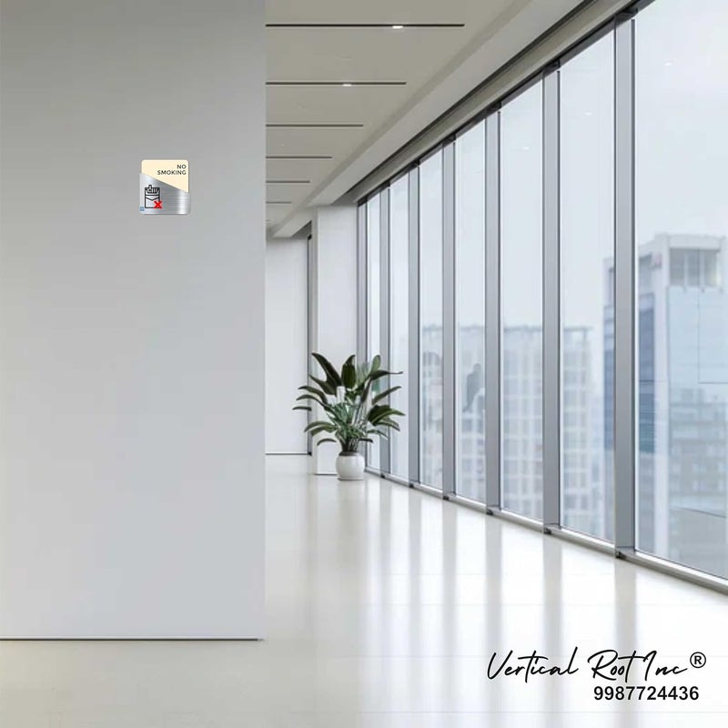 Vertical Root Inc ® Premium Cream Brush Silver Acrylic 5.5 x 5.8 INCH NO SMOKING DOOR Stickers, Easy to Mount 3M Tape Stickers for Hotel Office Resort Society Company Factory Corporate Business Glass. - Image 3