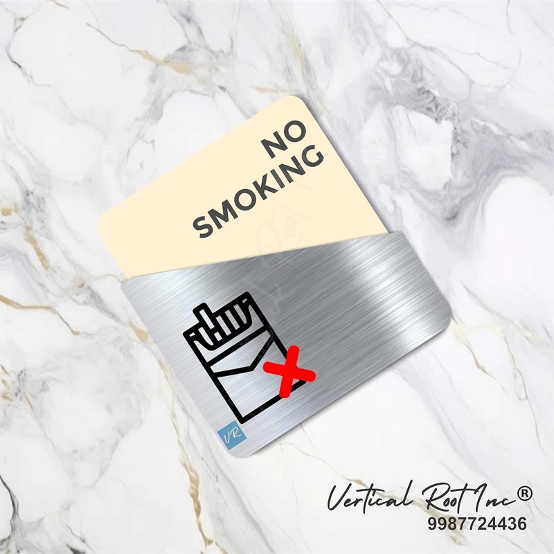 Vertical Root Inc ® Premium Cream Brush Silver Acrylic 5.5 x 5.8 INCH NO SMOKING DOOR Stickers, Easy to Mount 3M Tape Stickers for Hotel Office Resort Society Company Factory Corporate Business Glass. - Image 2