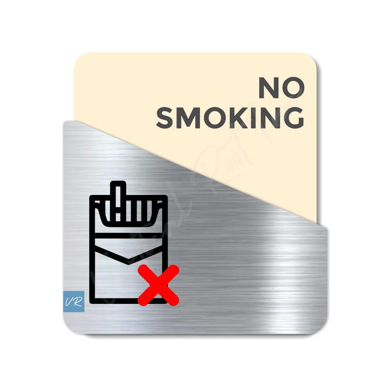 Vertical Root Inc ® Premium Cream Brush Silver Acrylic 5.5 x 5.8 INCH NO SMOKING DOOR Stickers, Easy to Mount 3M Tape Stickers for Hotel Office Resort Society Company Factory Corporate Business Glass. - Image 1