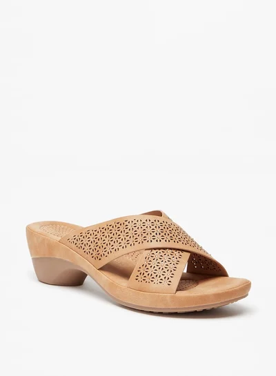 Le Confort Women's Laser Cut Detail Slip-On Cross Strap Sandals