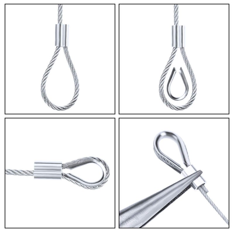 Canomo 1/16 Inch X 98 Feet (1.5Mm X 30M) Vinyl Coated Stainless Steel Picture Hanging Wire Rope Cable With 50 Pieces Aluminum Crimping Sleeves 10 Pieces Thimble And 50 Pieces D-Ring Hangers - Image 3