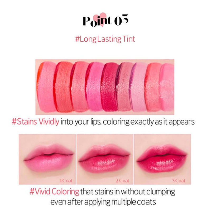 ETUDE تلوين الماء الجل من ETUDE Dear Darling للشفاه والعينين والخدين مرطب غير لزج يدوم طويلاً مقاوم للماء ومضاد للتلطخ لون الشفاه الكوري RD302 دراكولا الأحمر 5 جرام - Image 4