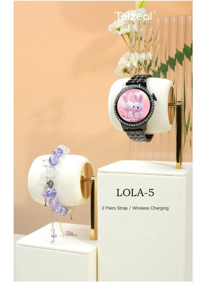 Telzeal Smart Watch with Bracelet – 2 Pairs of Straps & Wireless Charging, Sleek Black Design for Ladies & Girls, Fitness Tracker, Health Monitor, Stylish & Elegant Smart Wearable - Image 2