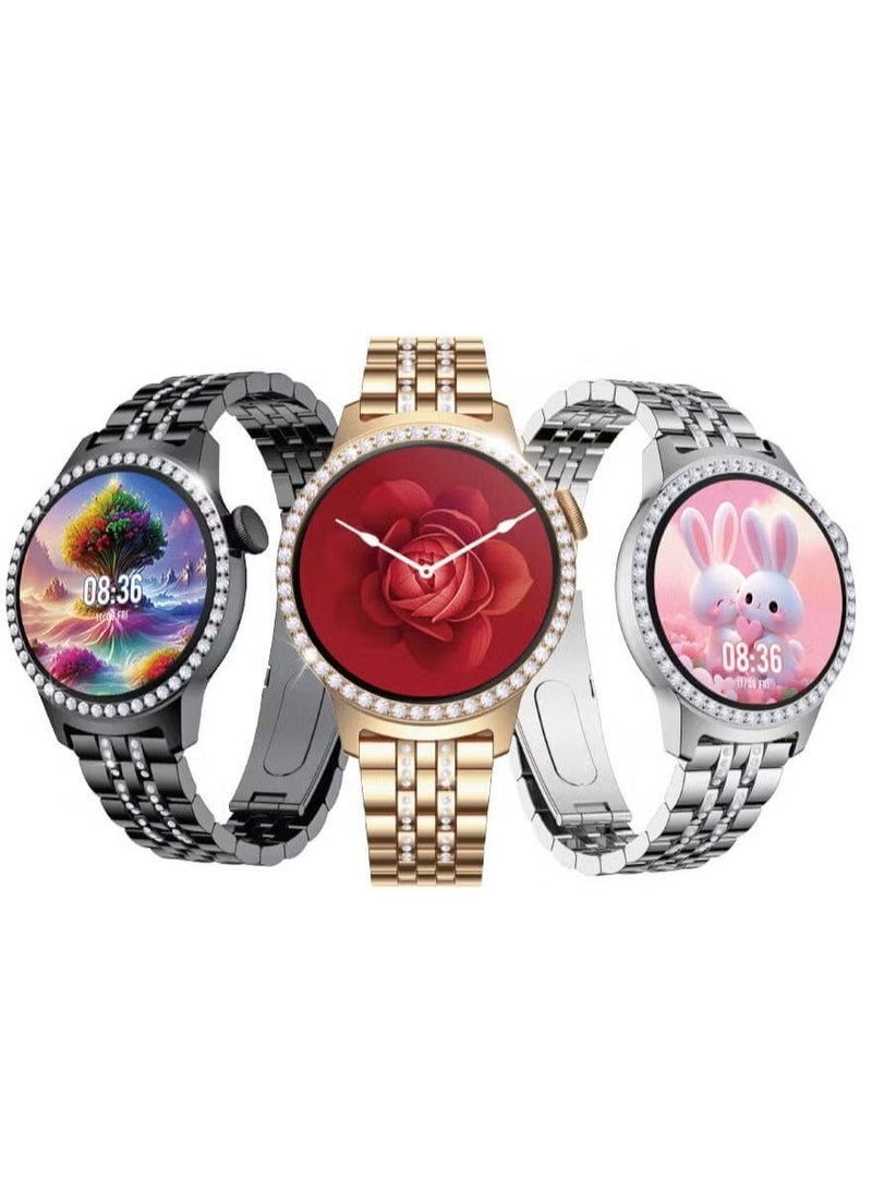 Telzeal Smart Watch with Bracelet – 2 Pairs of Straps & Wireless Charging, Sleek Black Design for Ladies & Girls, Fitness Tracker, Health Monitor, Stylish & Elegant Smart Wearable - Image 1