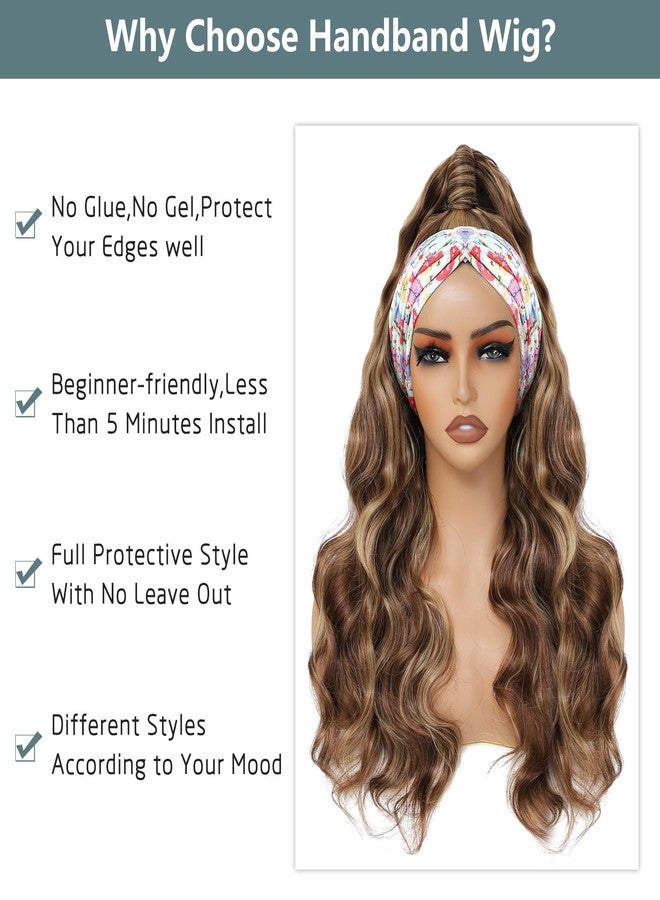 xccoco Glueless Headband Wigs for Black Women Brown Blonde Headband Wig Long Loose Curly Synthetic Wig 24inch 4/27 Highlight Honey Blonde Wig with Headband,200% Denisty - Image 3
