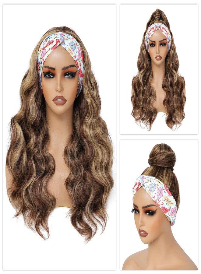 xccoco Glueless Headband Wigs for Black Women Brown Blonde Headband Wig Long Loose Curly Synthetic Wig 24inch 4/27 Highlight Honey Blonde Wig with Headband,200% Denisty - Image 2