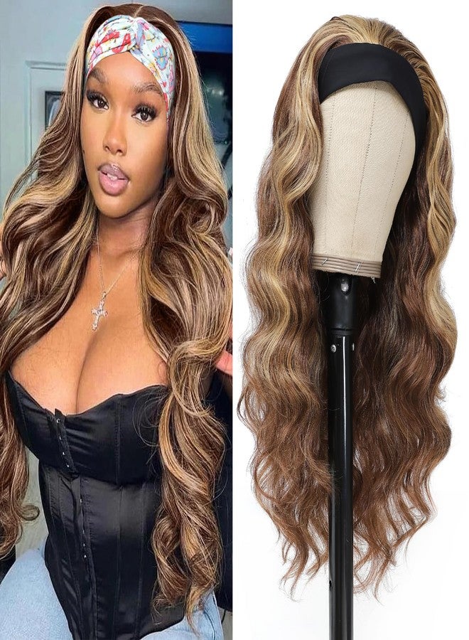 xccoco Glueless Headband Wigs for Black Women Brown Blonde Headband Wig Long Loose Curly Synthetic Wig 24inch 4/27 Highlight Honey Blonde Wig with Headband,200% Denisty - Image 1