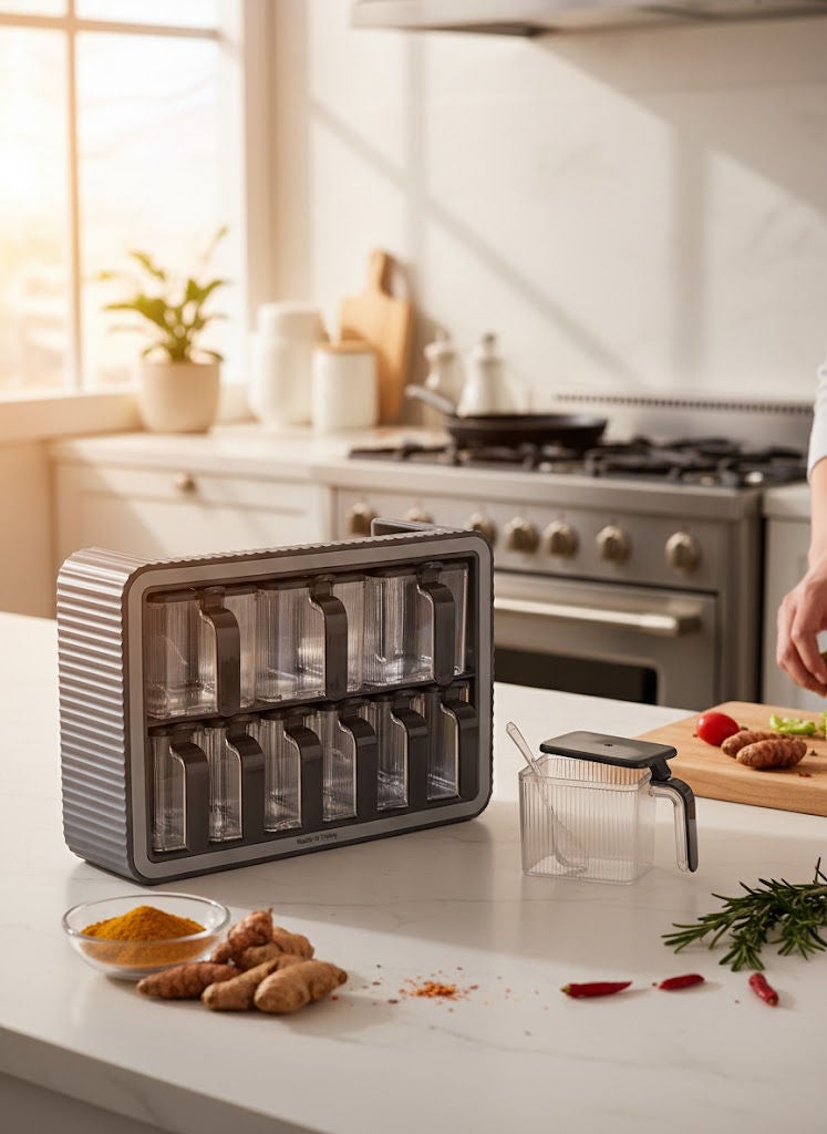 بارونس طقم برطمانات بهارات بلاستيك 9 قطع مع حامل باللون الرمادي/الأسود (صنع في تركيا) - Image 3