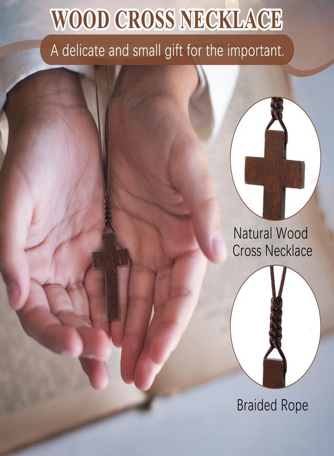 Ecation 200 Pcs Easter Wood Cross Necklace Bulk Chiristian Gift for Men Women Bible Verse Party Favor Wood Cross Pendant Crucifix - Image 3