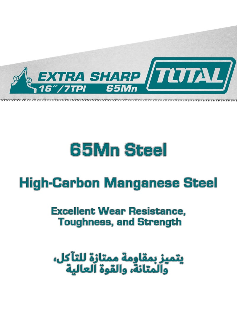 TOTAL TOTAL Extra Sharp Hand Saw, 400mm/16 inch, 7TPI, 65Mn Steel, Heat Treated  - Image 2
